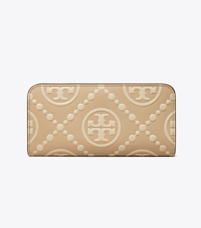 Beige / Cream Tory Burch T Monogram Contrast Embossed Women's Wallets | OUTLET-78091259