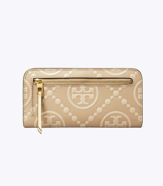 Beige / Cream Tory Burch T Monogram Contrast Embossed Women's Wallets | OUTLET-78091259