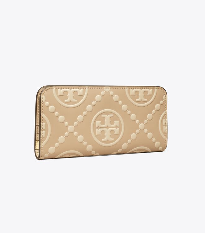 Beige / Cream Tory Burch T Monogram Contrast Embossed Women\'s Wallets | OUTLET-78091259