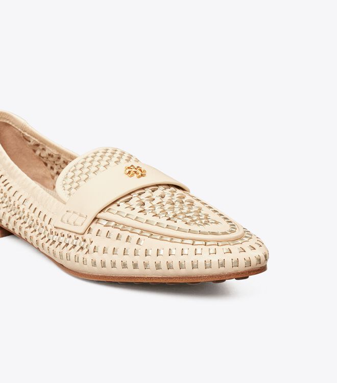 Beige / Gold Tory Burch Woven Women's Ballet Flats | OUTLET-31974259