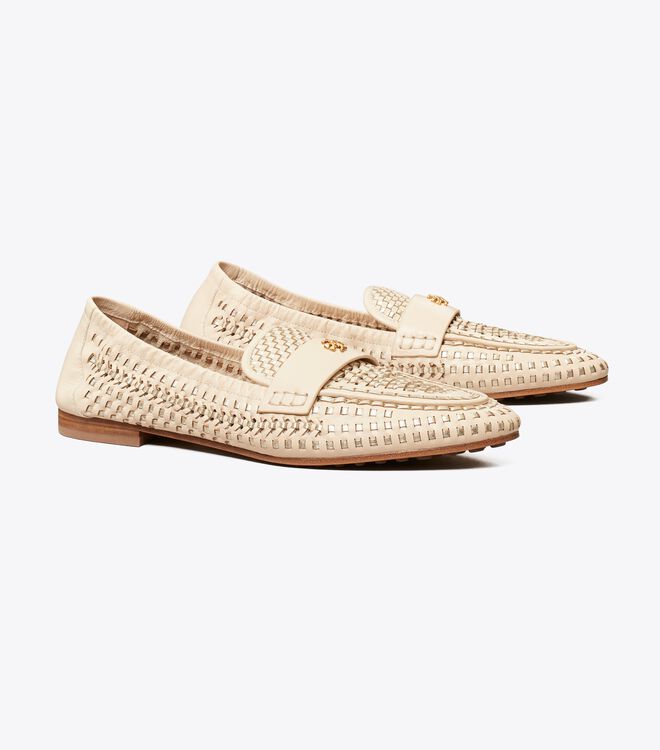 Beige / Gold Tory Burch Woven Women\'s Ballet Flats | OUTLET-31974259