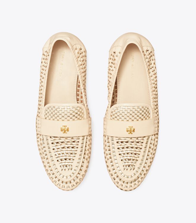 Beige / Gold Tory Burch Woven Women's Loafers | OUTLET-85740139