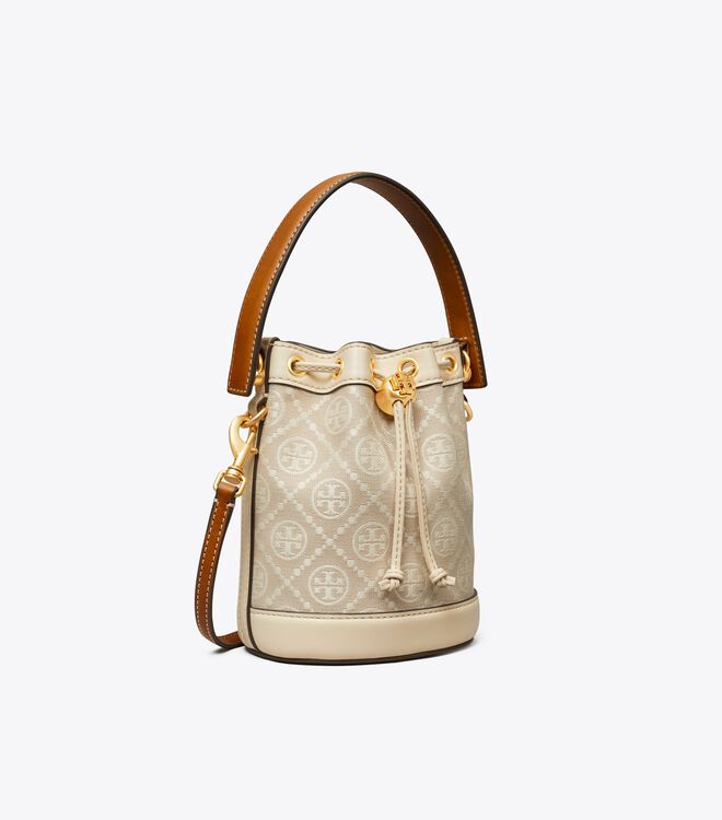 Beige Tory Burch Mini T Monogram Women\'s Bucket Bags | OUTLET-42379089