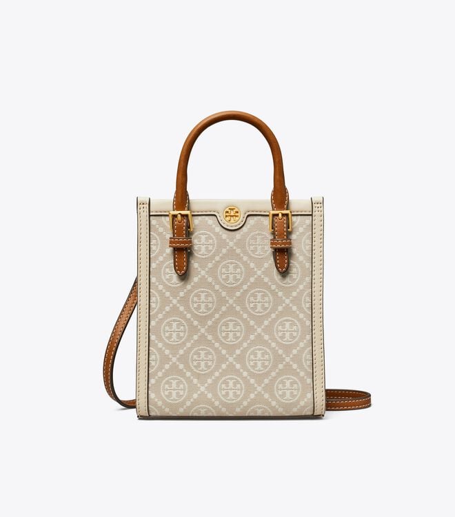 Beige Tory Burch Mini T Monogram Women's Tote Bags | OUTLET-59426879