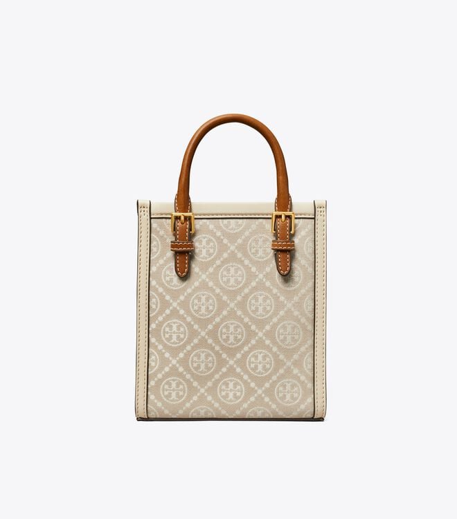 Beige Tory Burch Mini T Monogram Women's Tote Bags | OUTLET-59426879