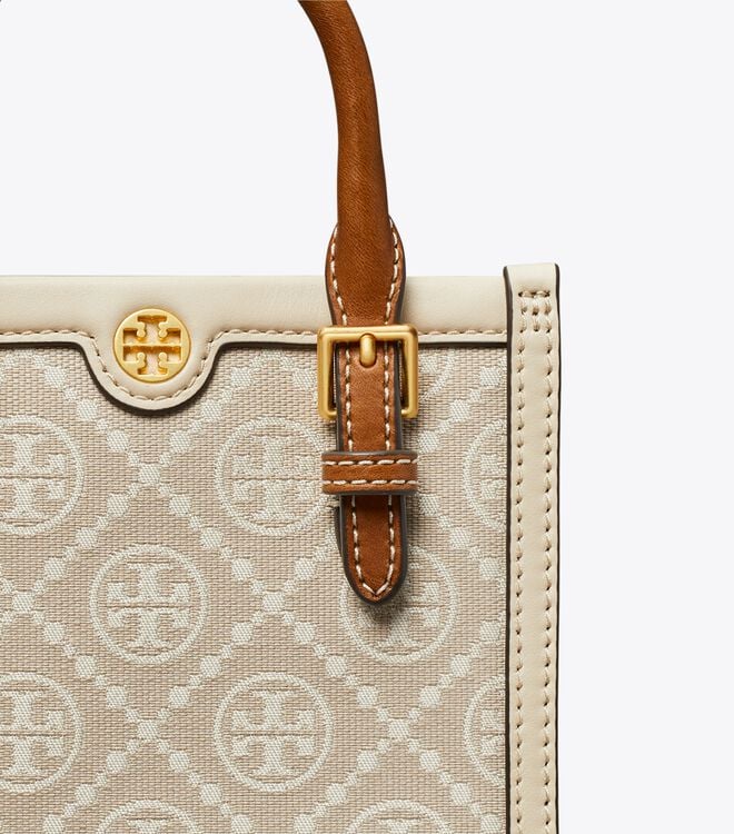 Beige Tory Burch Mini T Monogram Women's Tote Bags | OUTLET-59426879