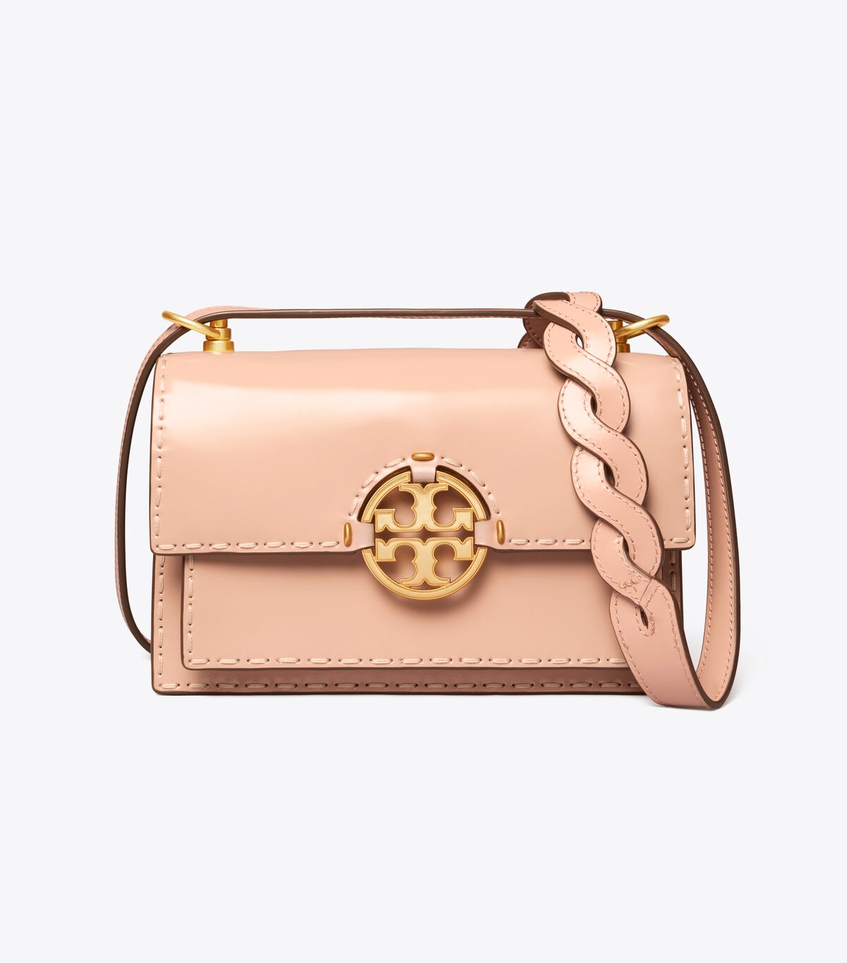 Beige Tory Burch Small Miller Spazzolato Pickstitch Flap Women's Shoulder Bags | OUTLET-54210789