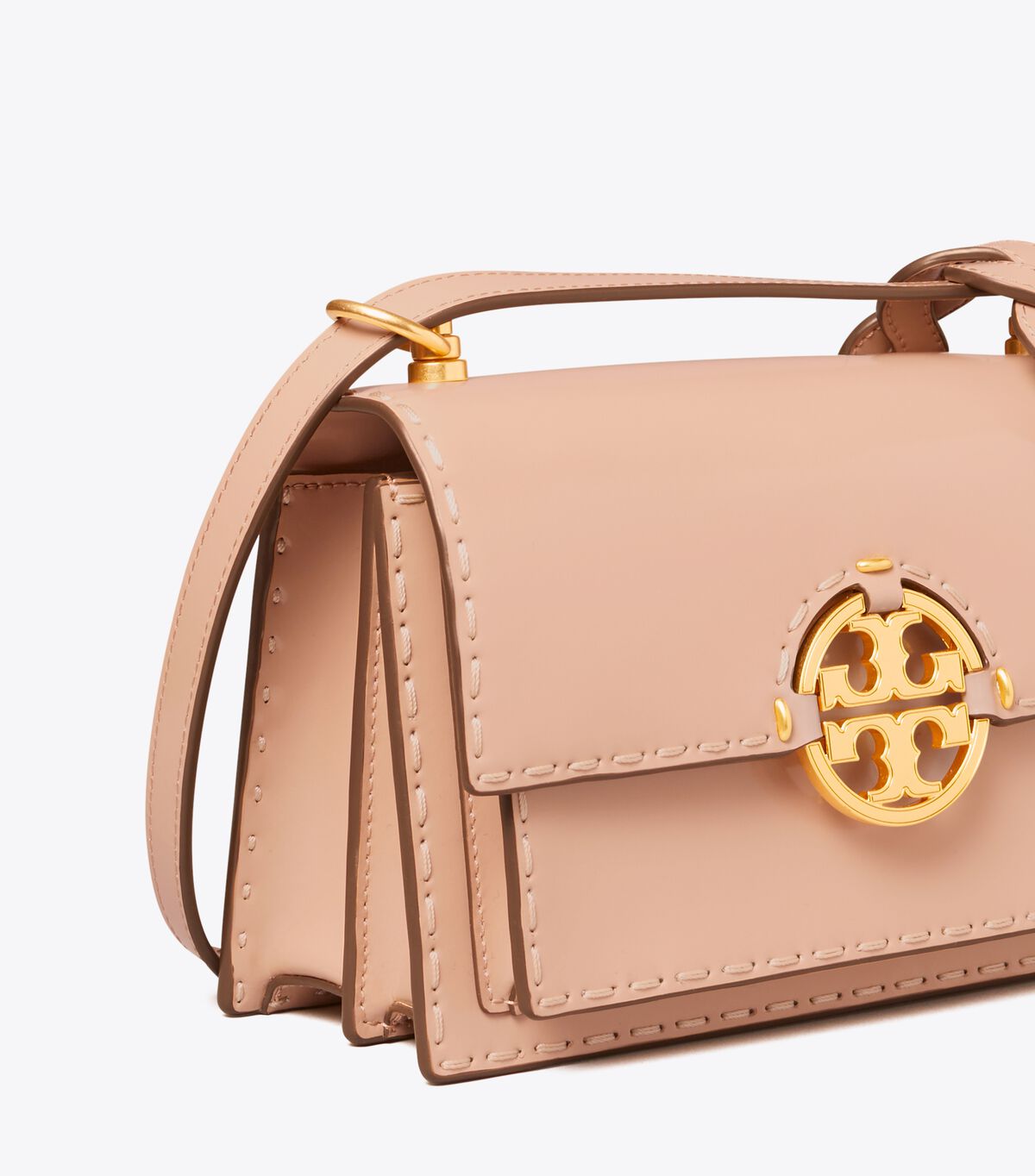 Beige Tory Burch Small Miller Spazzolato Pickstitch Flap Women's Shoulder Bags | OUTLET-54210789