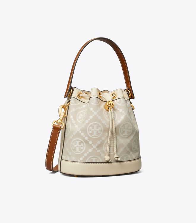 Beige Tory Burch T Monogram Women\'s Bucket Bags | OUTLET-57643189