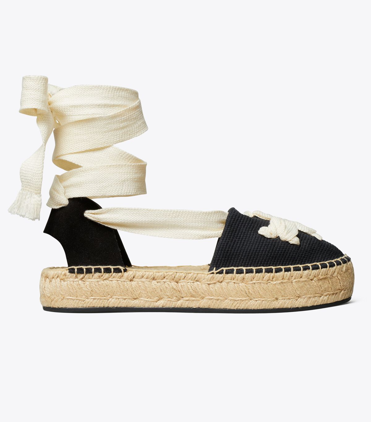 Black / Beige Tory Burch Ribbon Women's Espadrille | OUTLET-43218579