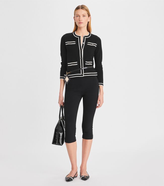 Black / Cream Tory Burch Kendra Women's Cardigan | OUTLET-71032599