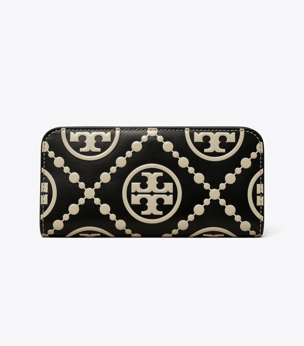 Black / Cream Tory Burch T Monogram Contrast Embossed Women's Wallets | OUTLET-34821709