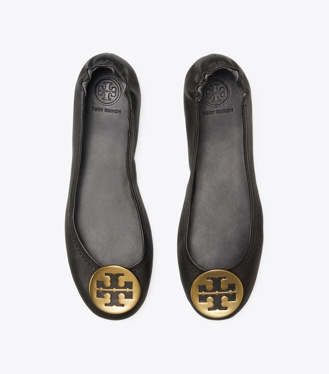 Black Gold Tory Burch Minnie Travel Women's Ballet Flats | OUTLET-39615479