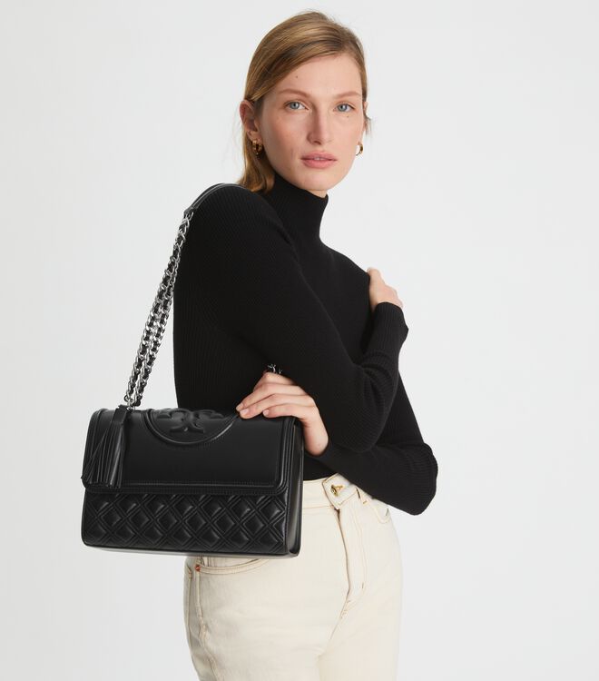 Black / Silver Tory Burch Fleming Convertible Women's Shoulder Bags | OUTLET-65893479