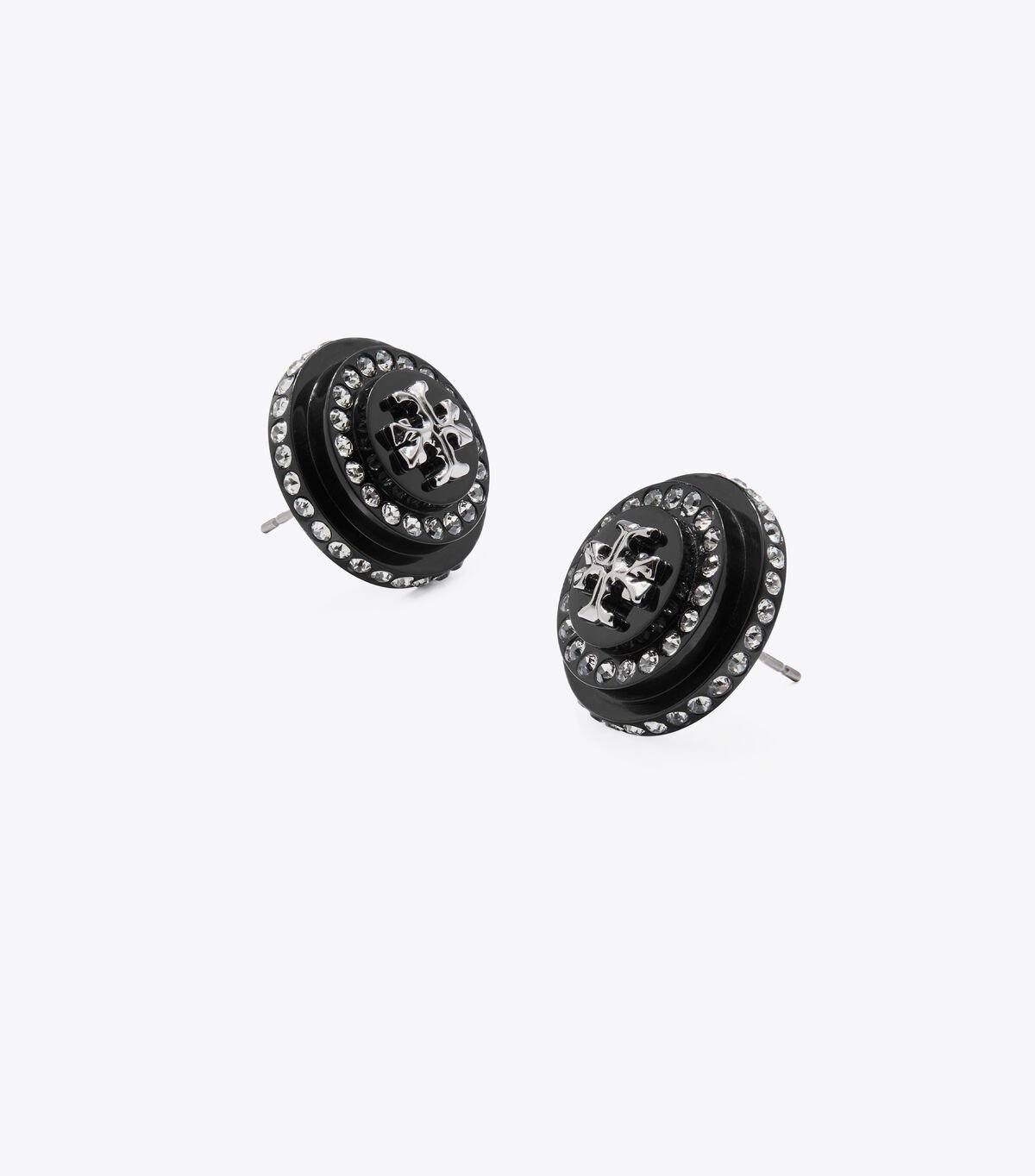 Black Silver Tory Burch Roxanne Crystal Resin Stud Women's Earrings | OUTLET-15438029