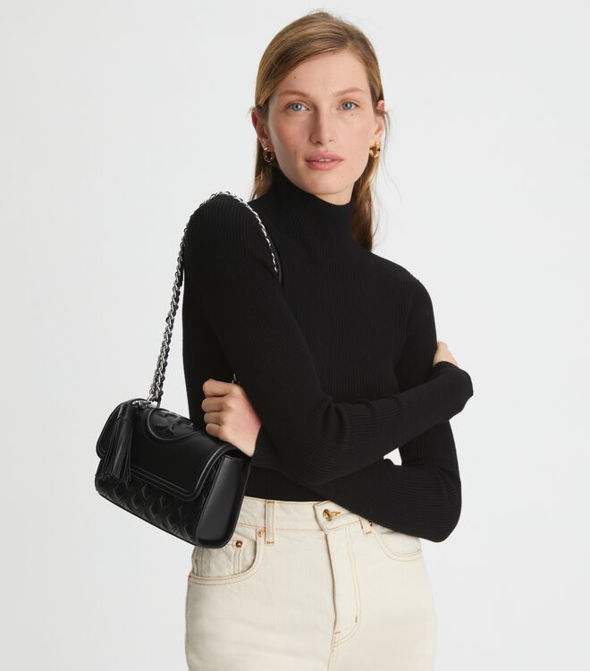 Black / Silver Tory Burch Small Fleming Convertible Women's Shoulder Bags | OUTLET-07589649