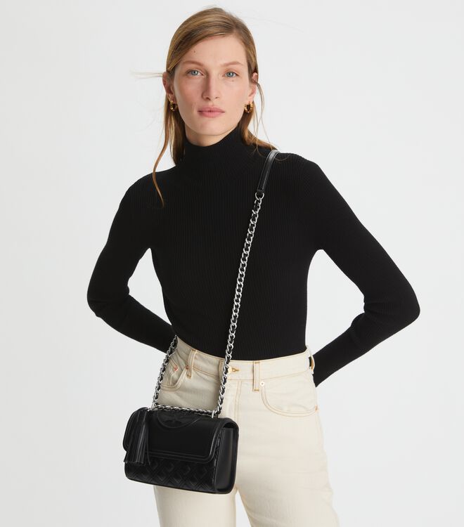 Black / Silver Tory Burch Small Fleming Convertible Women's Shoulder Bags | OUTLET-07589649