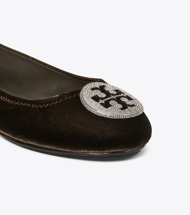 Black Tory Burch Minnie Travel Velvet Pavé Women's Ballet Flats | OUTLET-78536199