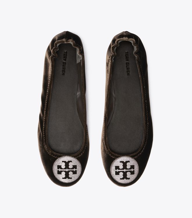 Black Tory Burch Minnie Travel Velvet Pavé Women's Ballet Flats | OUTLET-78536199