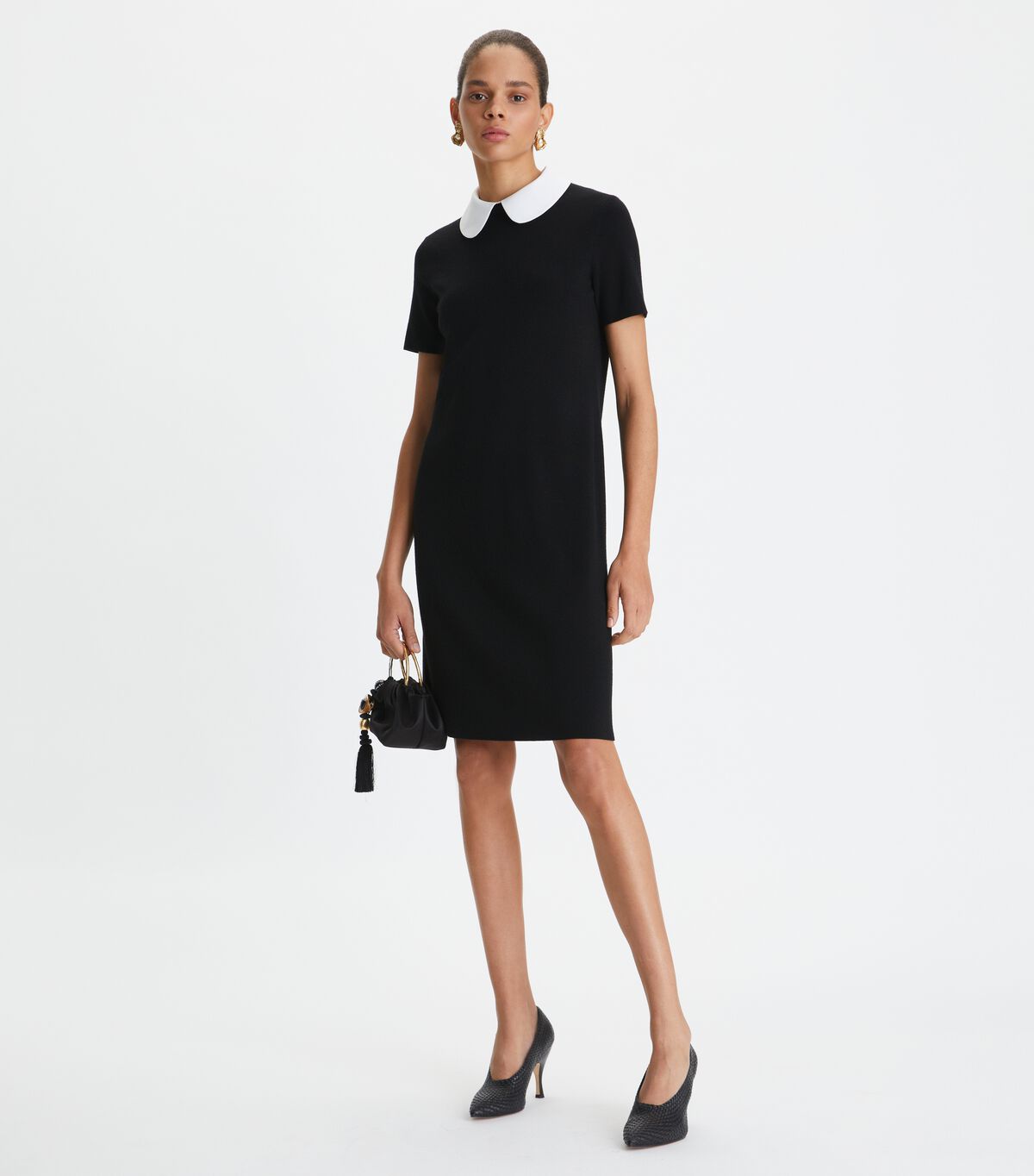 Black Tory Burch Poplin Collar Women's Dress | OUTLET-40731589