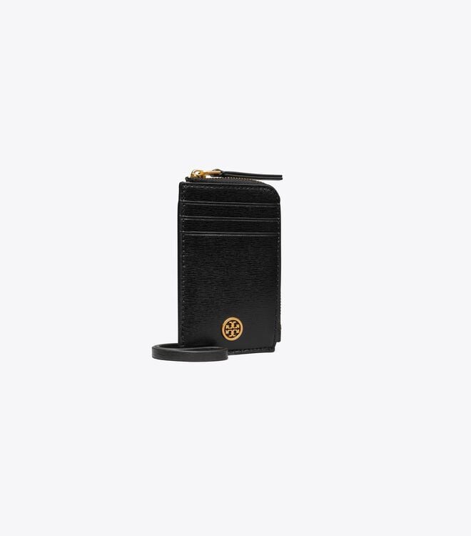 Black Tory Burch Robinson Lanyard Women's Card Case | OUTLET-74235869