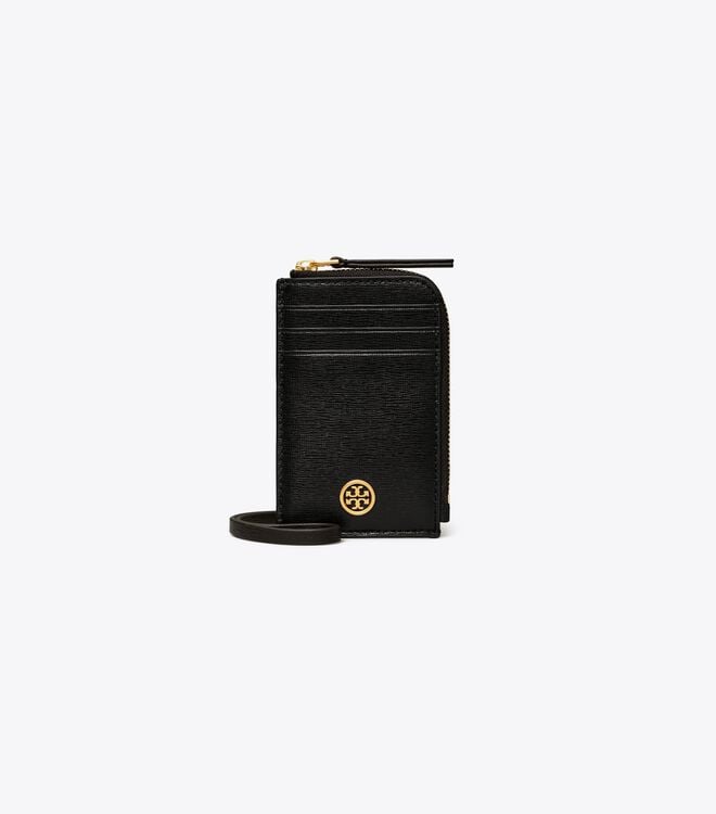 Black Tory Burch Robinson Lanyard Women\'s Card Case | OUTLET-74235869