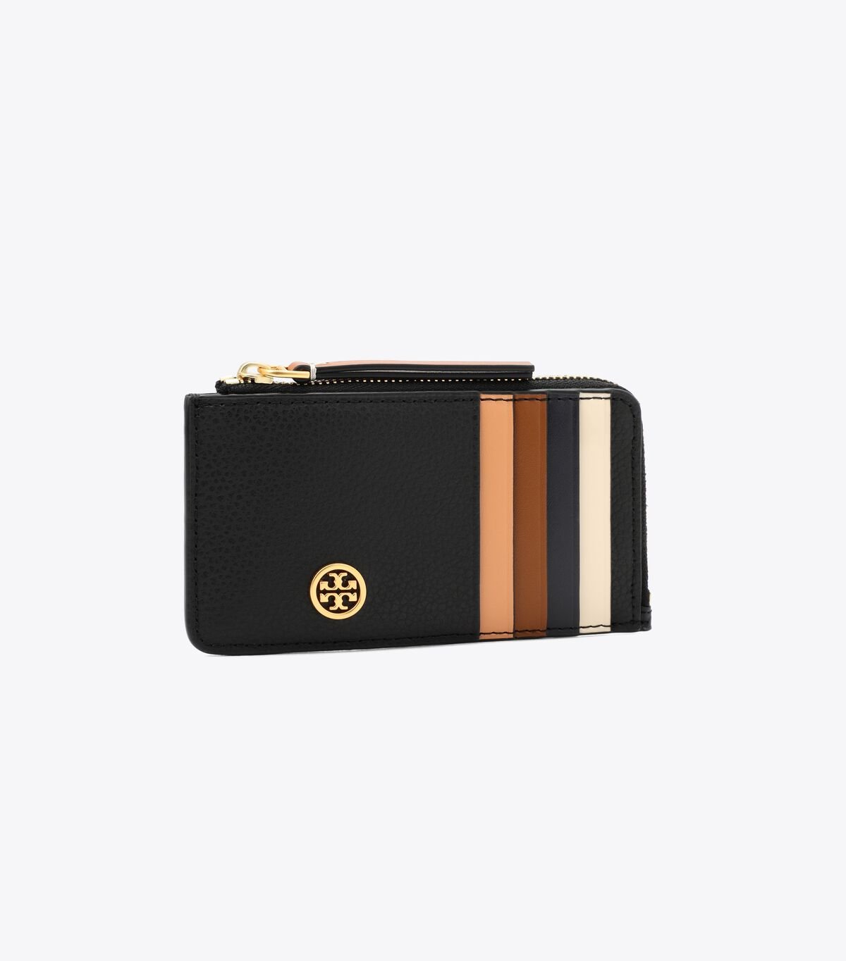 Black Tory Burch Robinson Pebbled Top-zip Women\'s Card Case | OUTLET-42359169