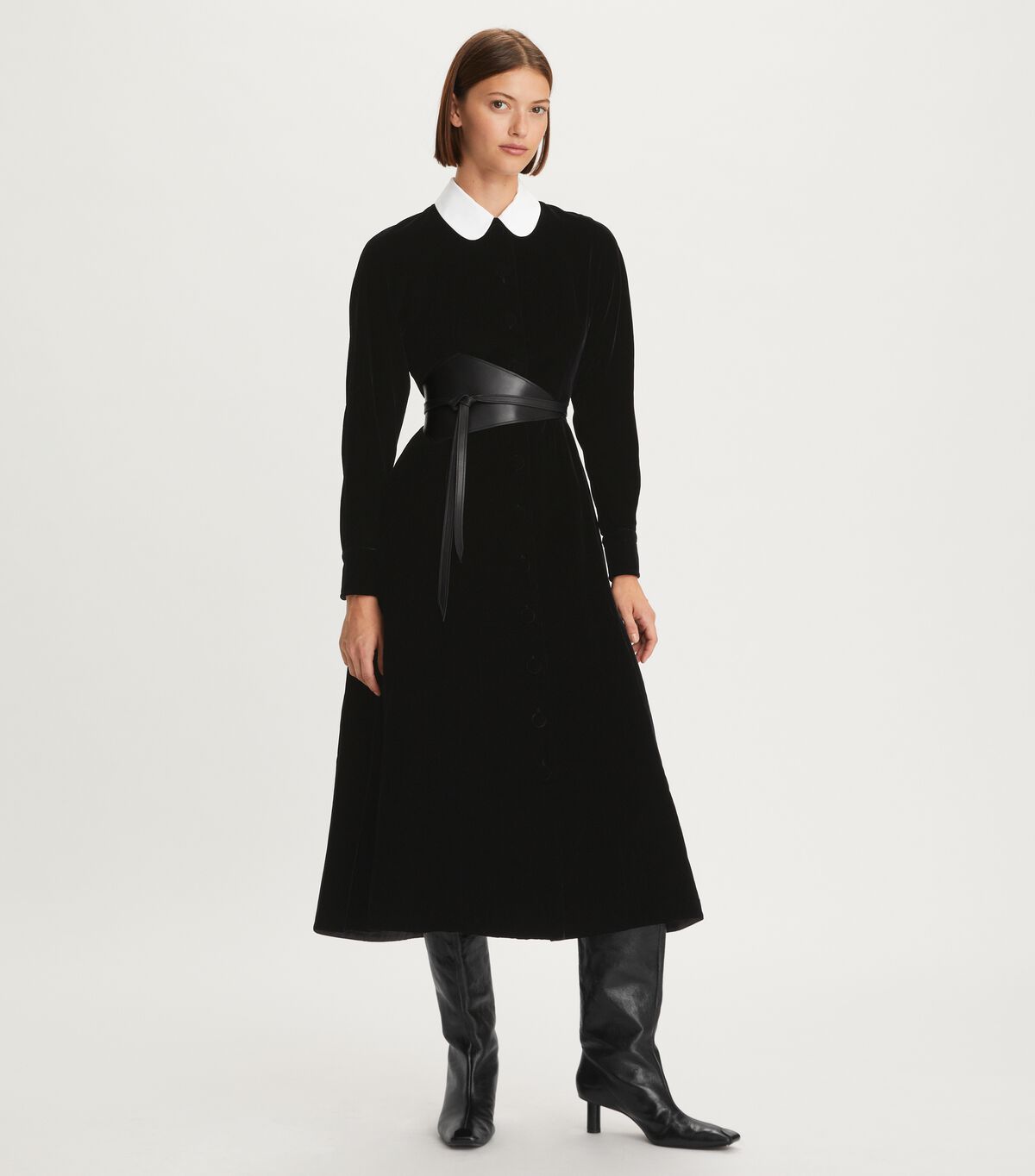 Black Tory Burch Round Collar Velvet Women's Dress | OUTLET-75340299