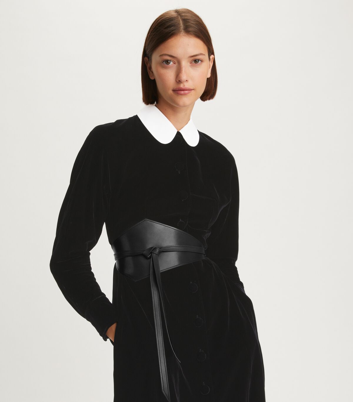 Black Tory Burch Round Collar Velvet Women's Dress | OUTLET-75340299