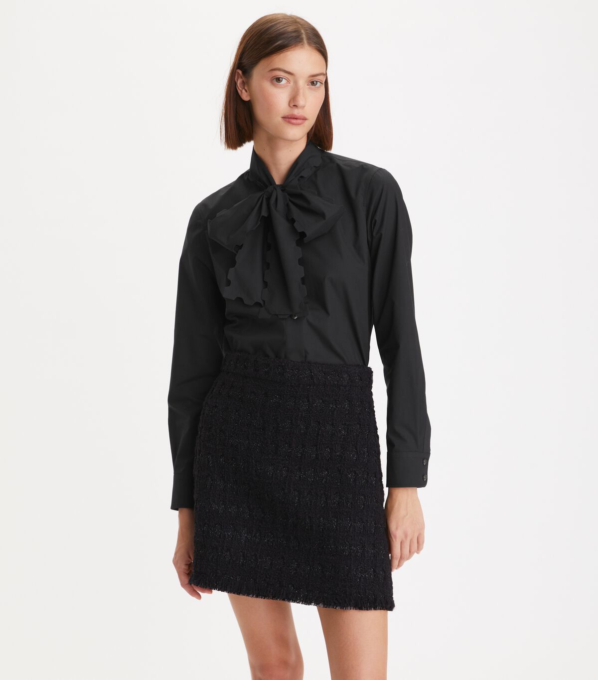 Black Tory Burch Scalloped Poplin Women's Blouse | OUTLET-93701249