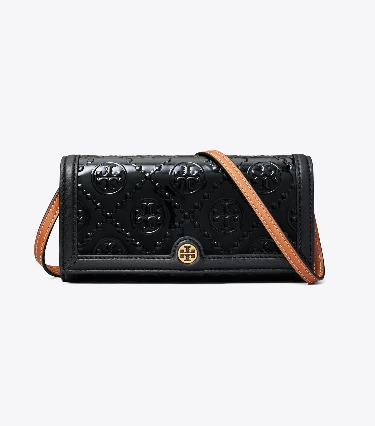 Black Tory Burch T Monogram Patent Embossed Women's Crossbody Bags | OUTLET-07315689