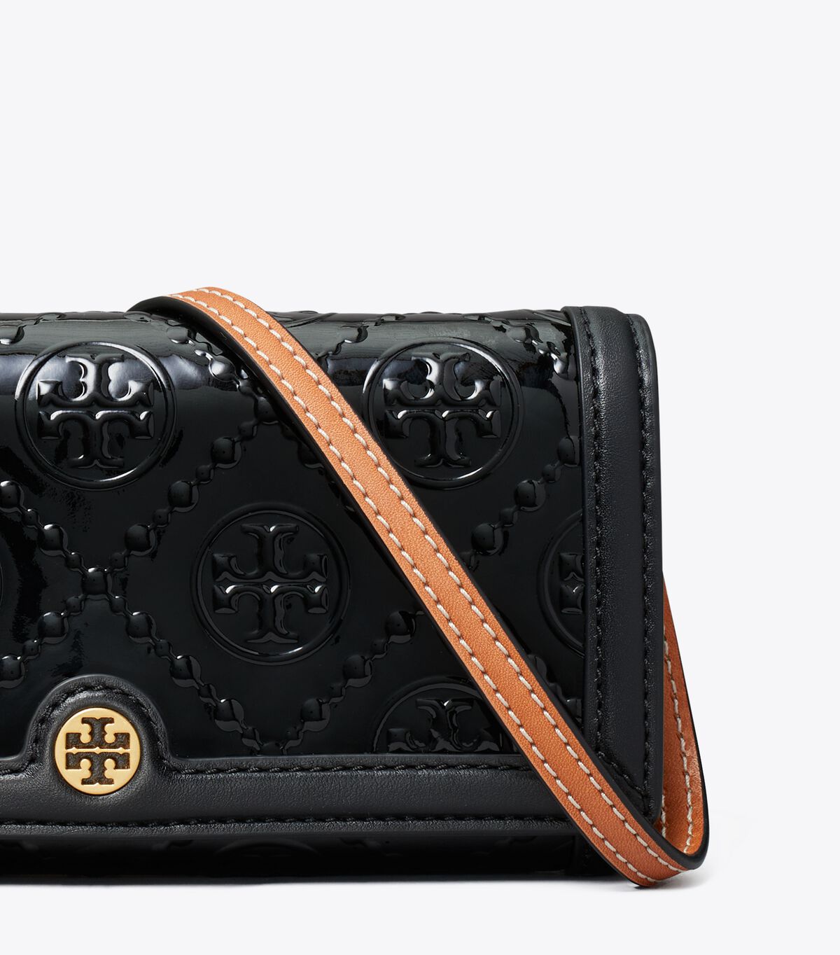 Black Tory Burch T Monogram Patent Embossed Women's Crossbody Bags | OUTLET-07315689