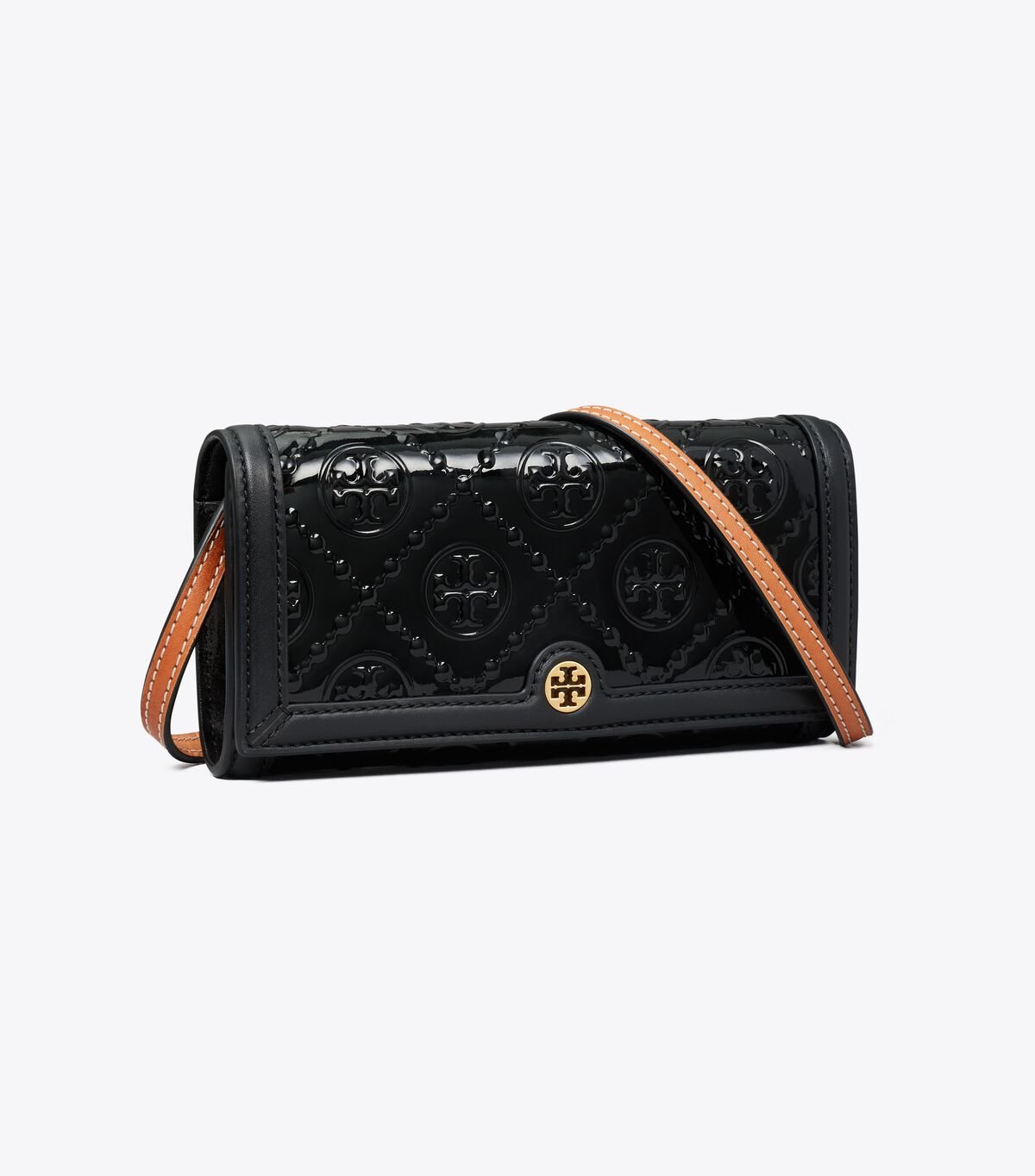 Black Tory Burch T Monogram Patent Embossed Women\'s Crossbody Bags | OUTLET-07315689