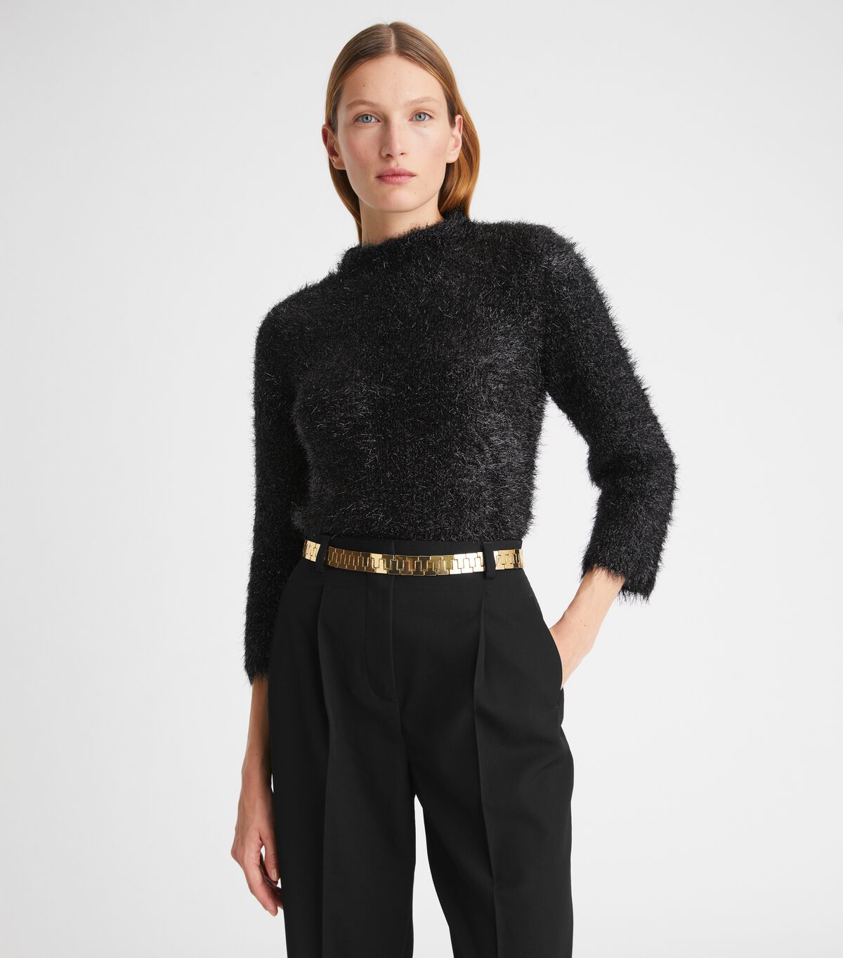 Black Tory Burch Tinsel Mockneck Women's Sweaters | OUTLET-08352749