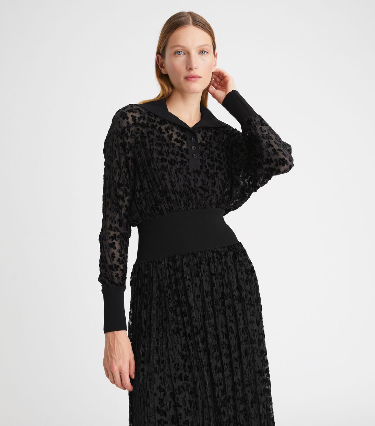 Black Tory Burch Velvet Devoré Women's Dress | OUTLET-86143059