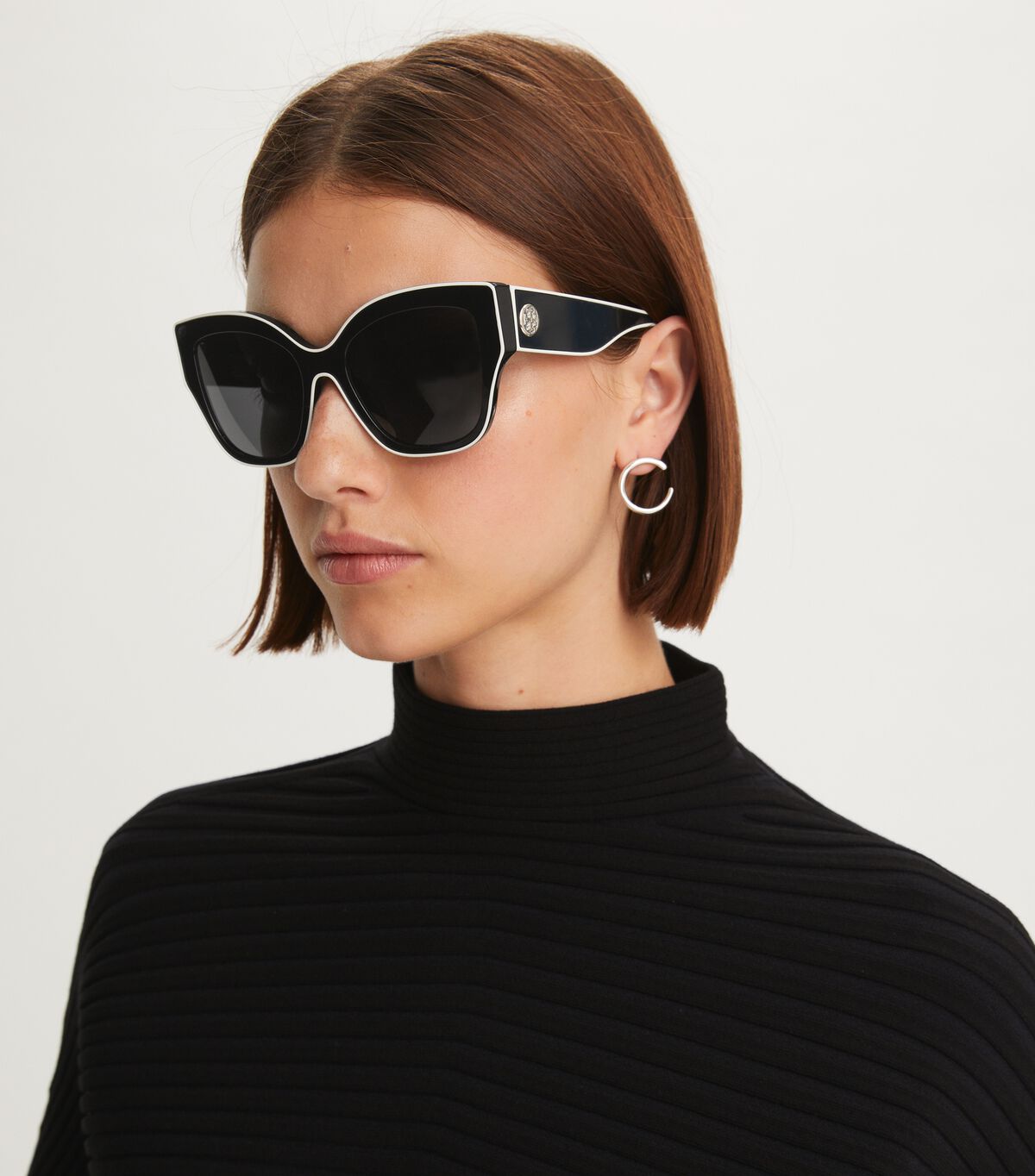 Black White / Grey Tory Burch Oversized Cat-eye Women's Sunglasses | OUTLET-19736859