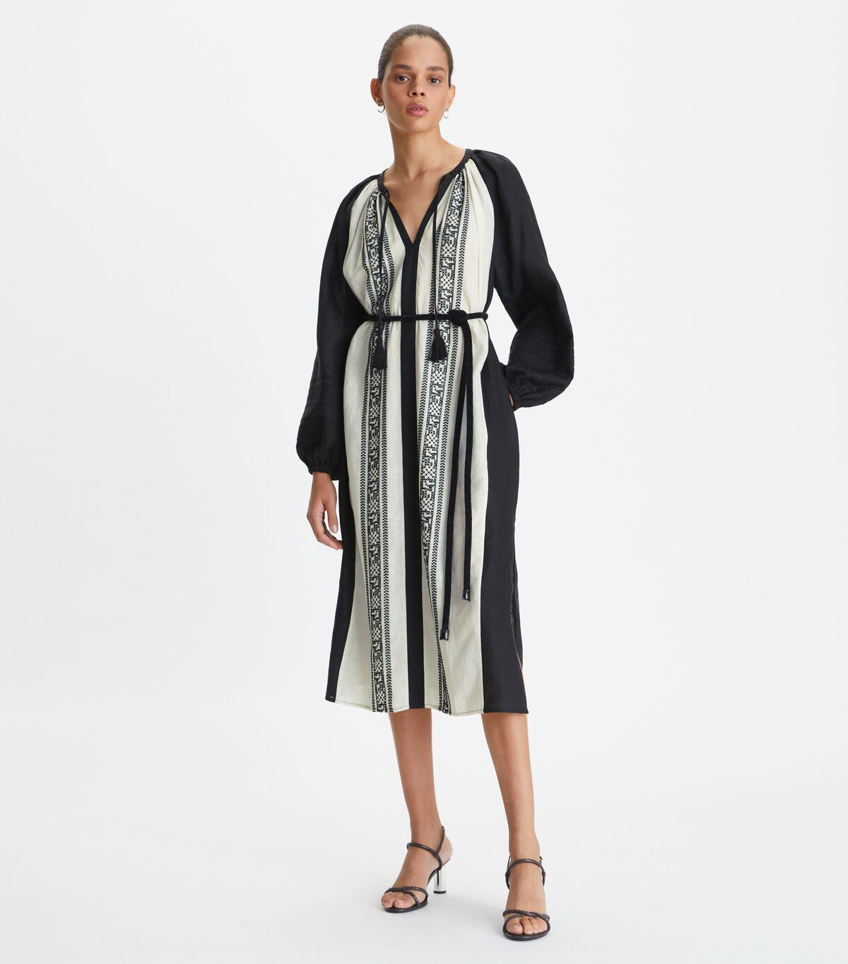 Black / White Tory Burch Embroidered Women's Dress | OUTLET-91384209