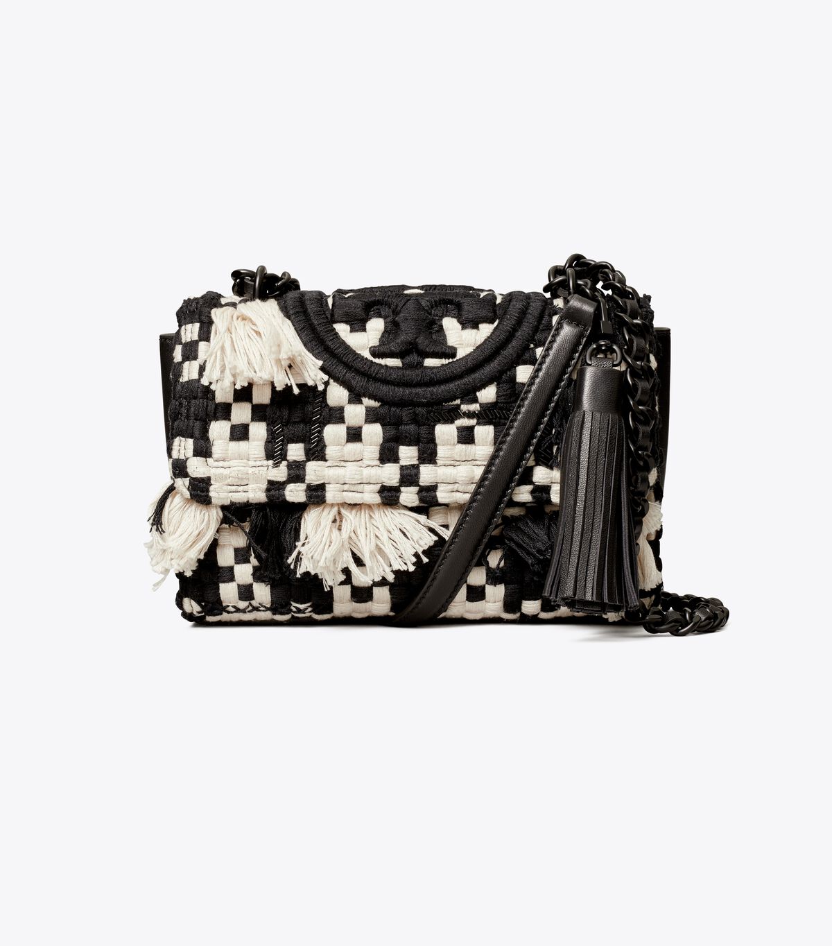 Black / White Tory Burch Small Fleming Tweed Convertible Women's Shoulder Bags | OUTLET-92345869