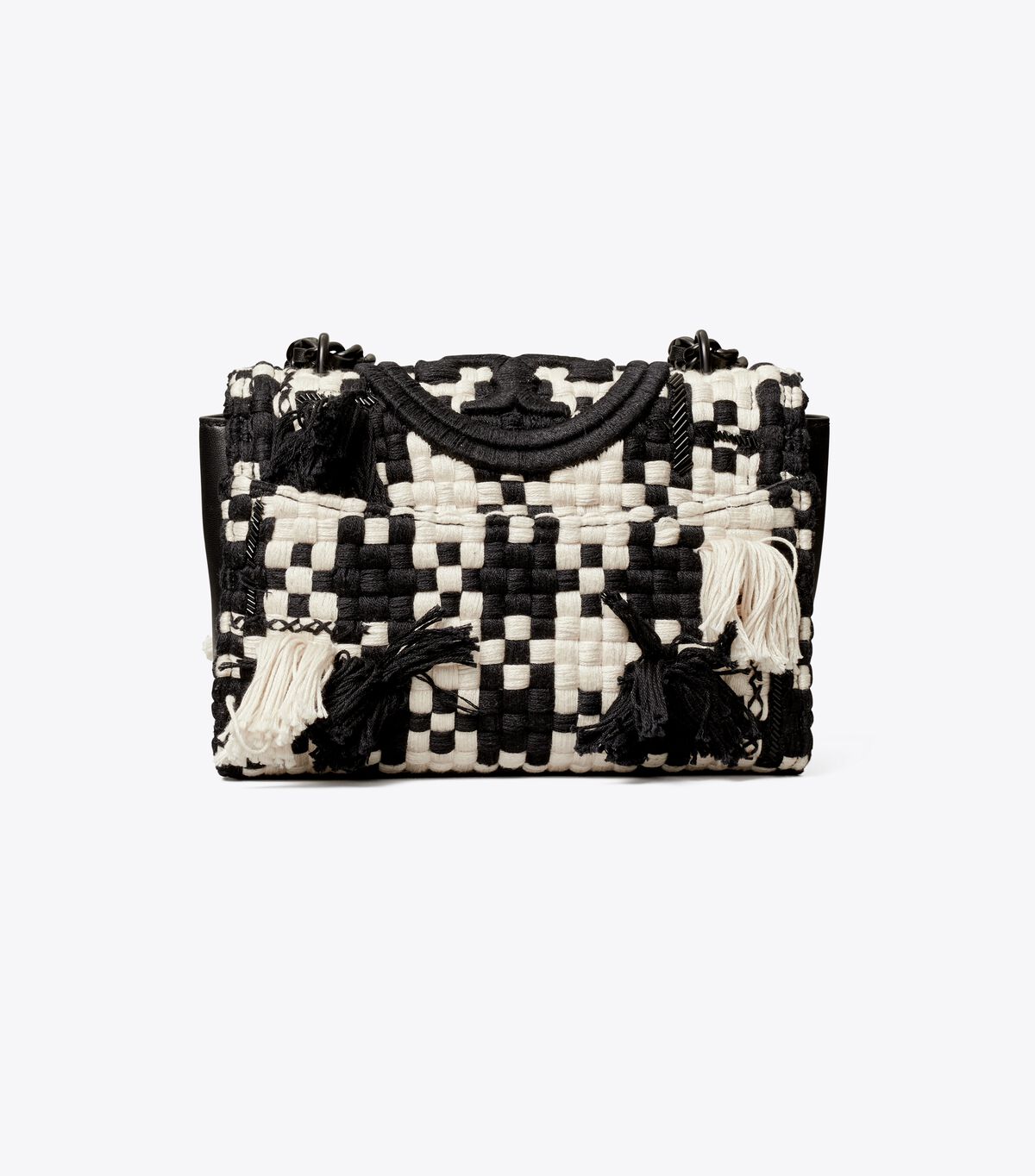 Black / White Tory Burch Small Fleming Tweed Convertible Women's Shoulder Bags | OUTLET-92345869