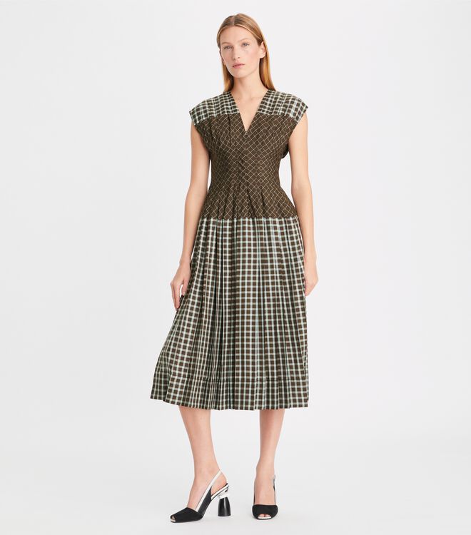 Blue Brown Tory Burch Silk Claire Mccardell Women's Dress | OUTLET-70961329