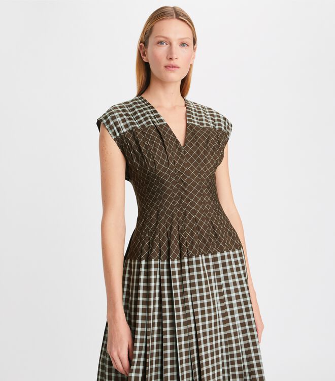 Blue Brown Tory Burch Silk Claire Mccardell Women's Dress | OUTLET-70961329