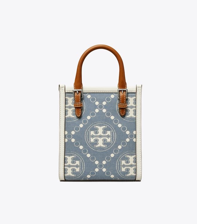 Blue Tory Burch Mini T Monogram Denim Women's Tote Bags | OUTLET-32670489