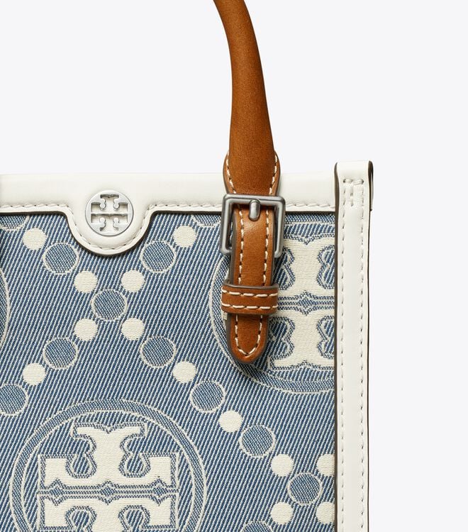 Blue Tory Burch Mini T Monogram Denim Women's Tote Bags | OUTLET-32670489