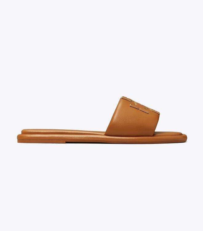 Brown / Gold Tory Burch Double T Women's Sandals | OUTLET-26840799