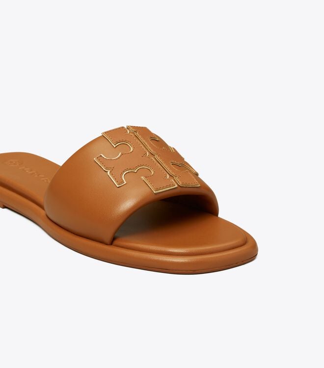 Brown / Gold Tory Burch Double T Women's Sandals | OUTLET-26840799