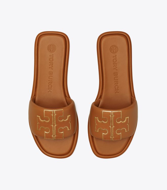 Brown / Gold Tory Burch Double T Women's Sandals | OUTLET-26840799