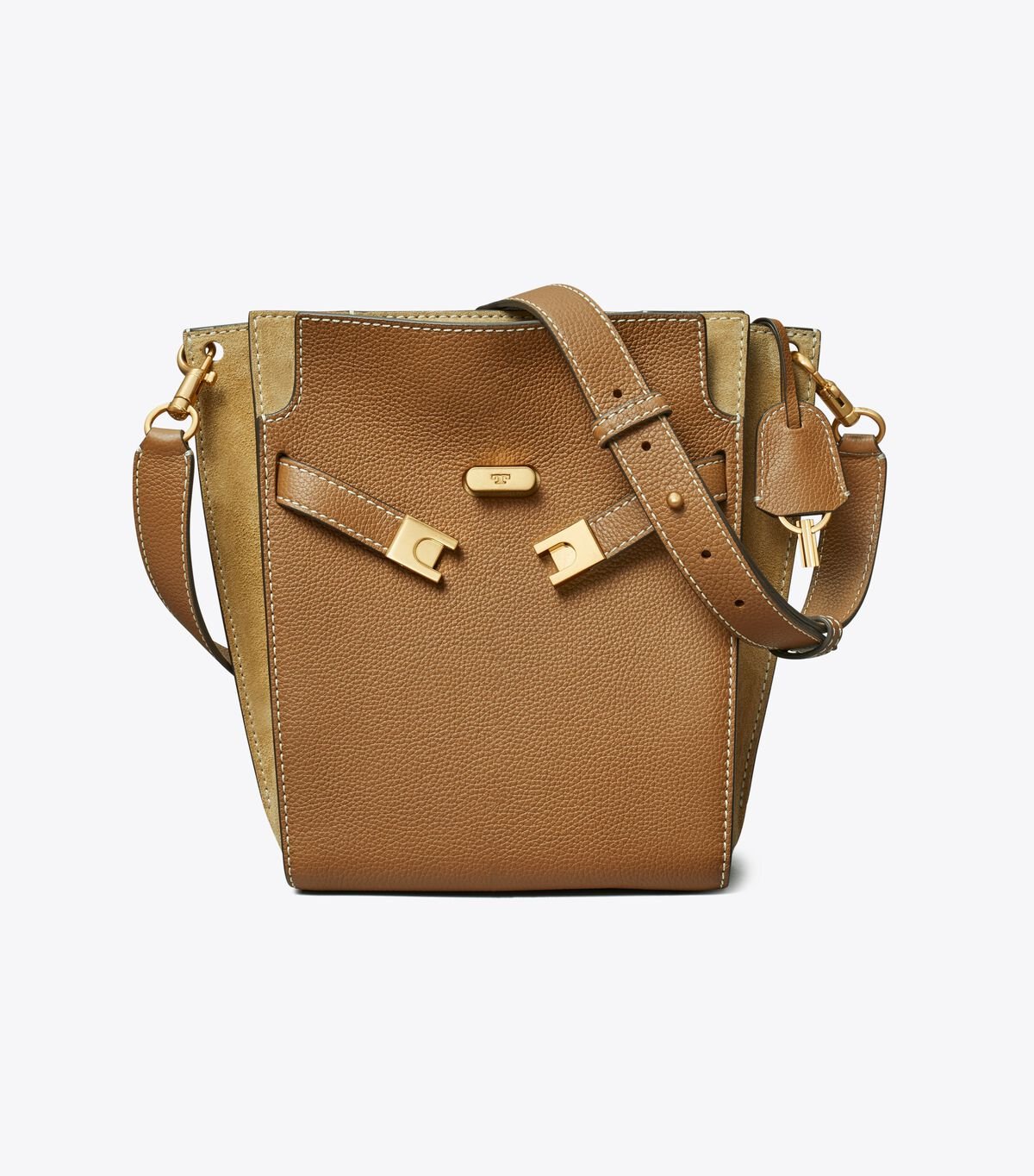 Brown Tory Burch Lee Radziwill Pebbled Double Women's Bucket Bags | OUTLET-39648209