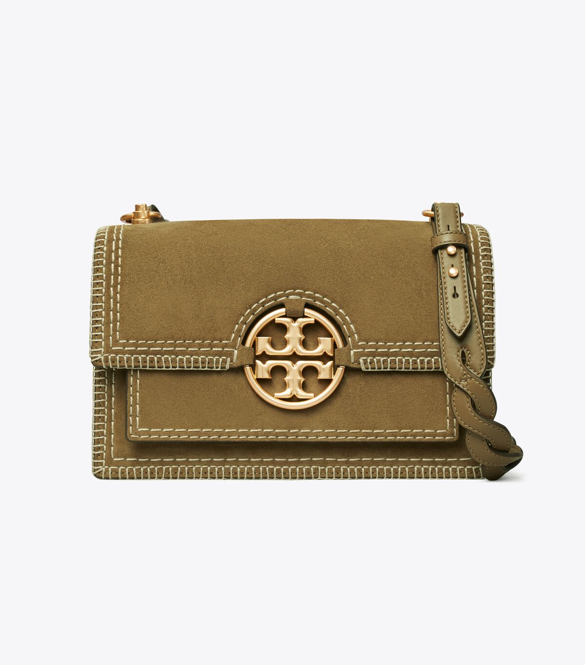 Brown Tory Burch Miller Suede Stitched Flap Women's Shoulder Bags | OUTLET-62913589