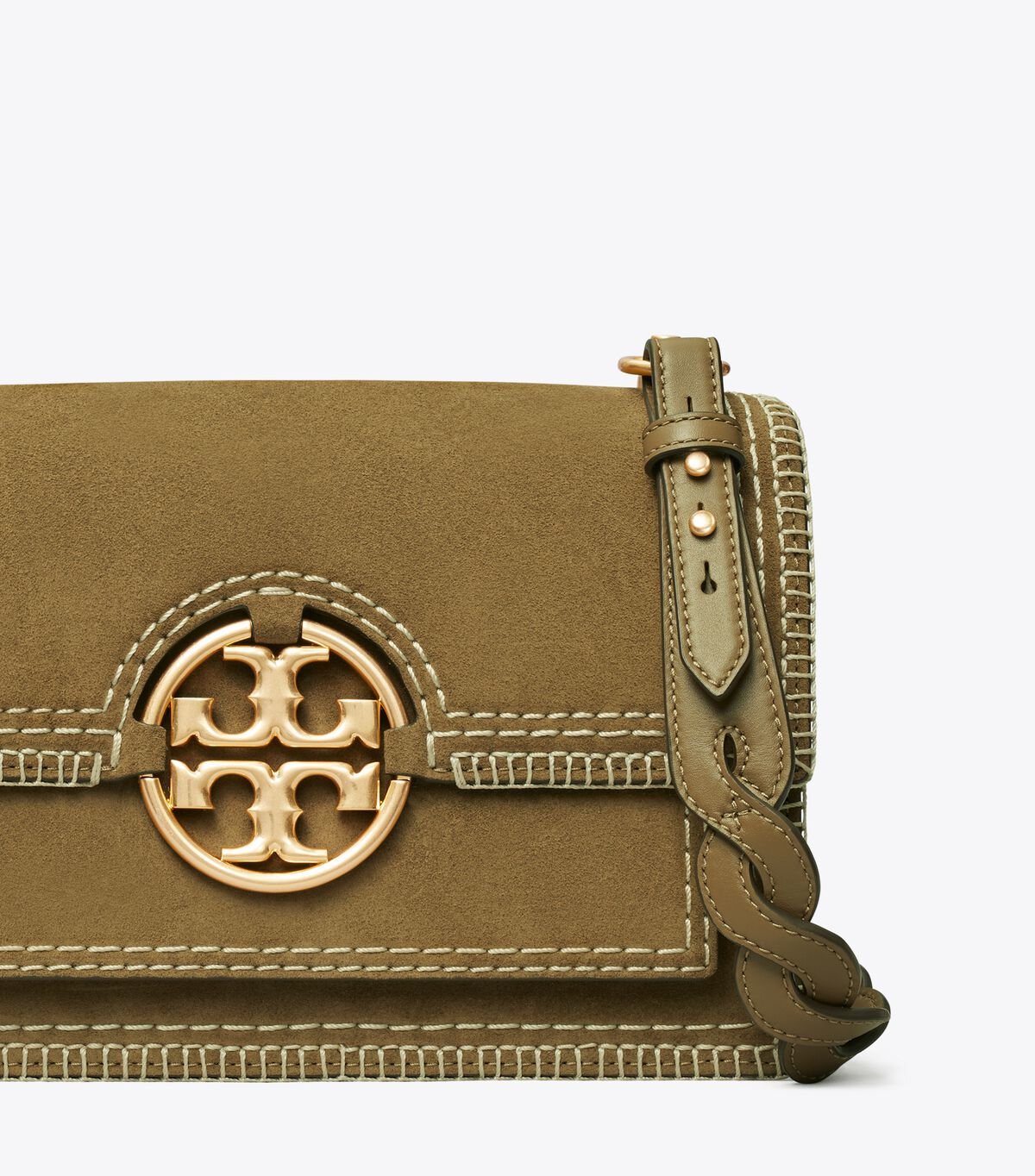 Brown Tory Burch Miller Suede Stitched Flap Women's Shoulder Bags | OUTLET-62913589