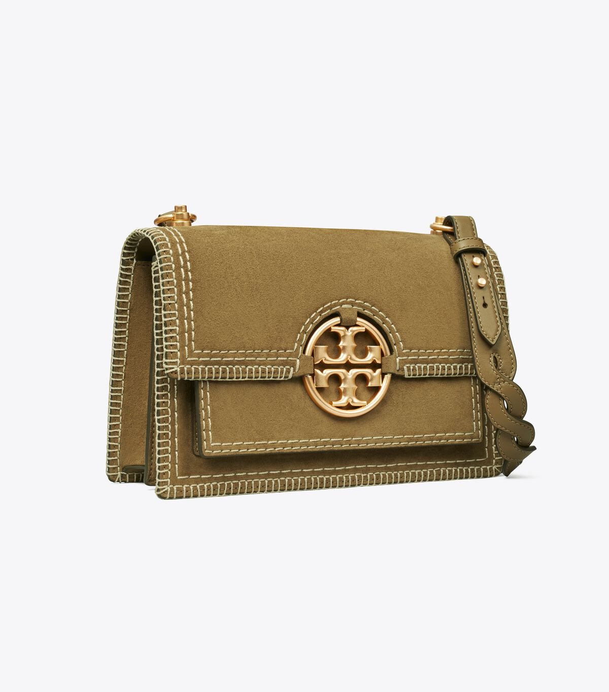 Brown Tory Burch Miller Suede Stitched Flap Women\'s Shoulder Bags | OUTLET-62913589